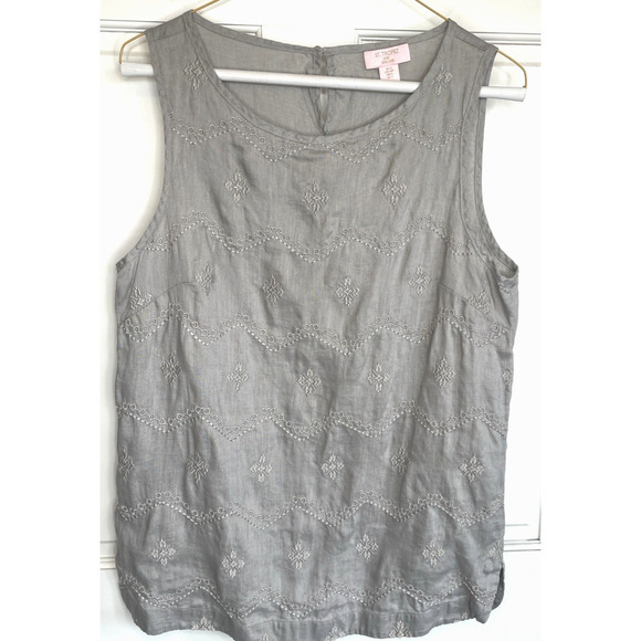 St. Tropez West Tops - St. Tropez West Women’s Embroidered Linen Sleeveless Blouse Sz S Boho Lagenlook